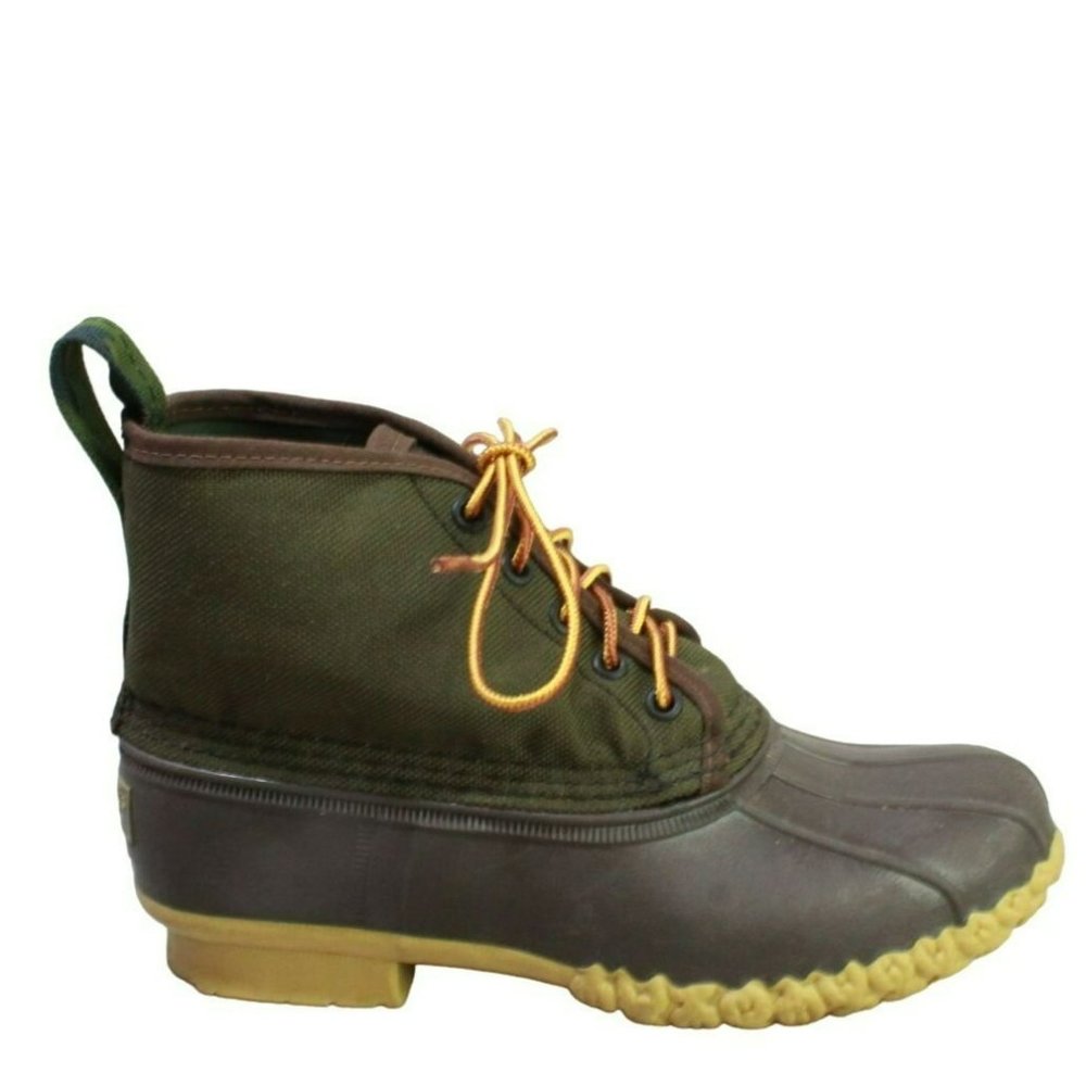 LL Bean Green Canvas Lace Up Insulated Ankle Duck Boots Size 8 M - Picture 1 of 9